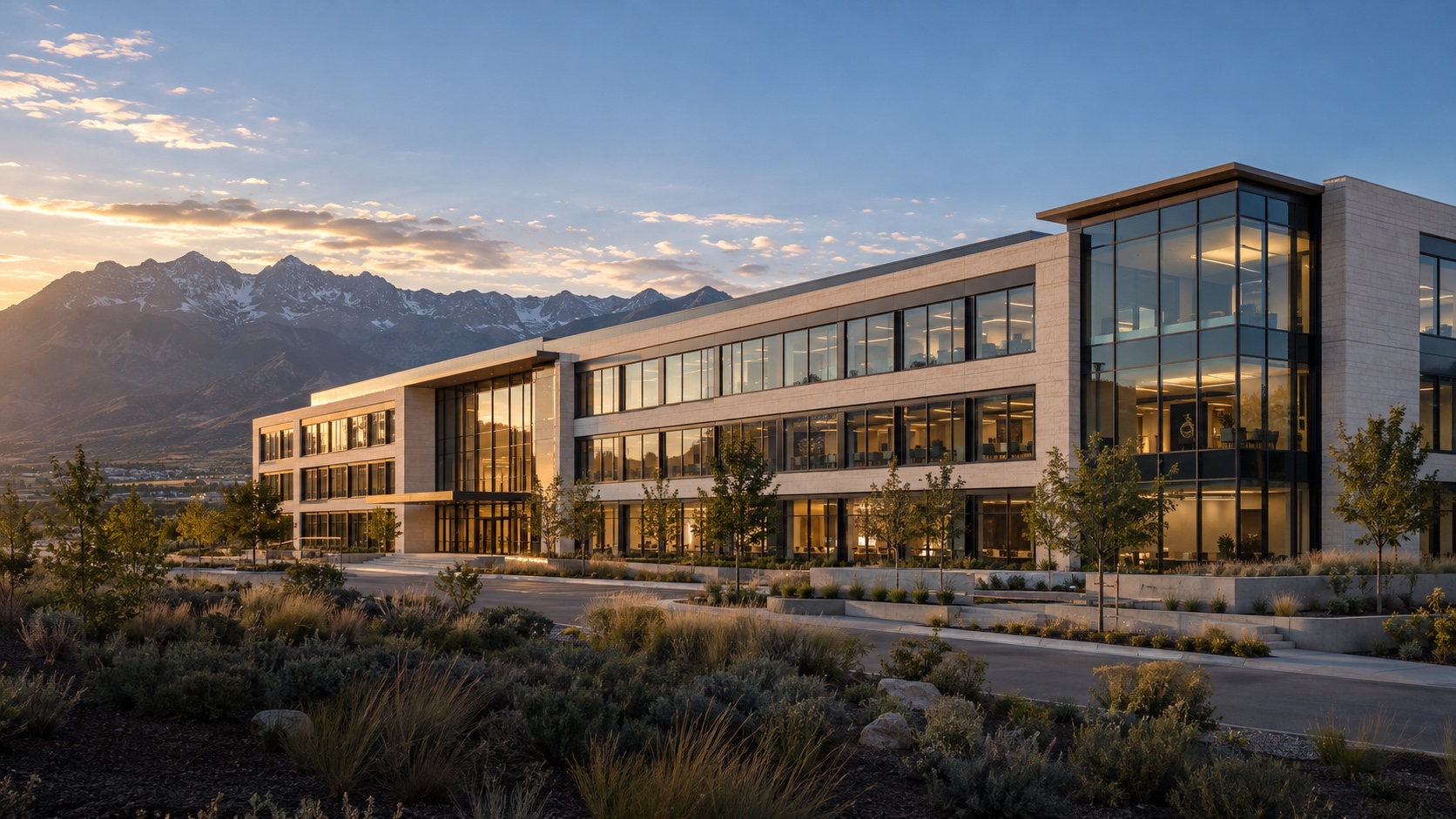 Illustrative commercial campus in a Utah mountain setting